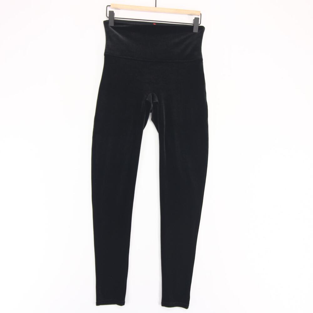 Spanx Leggings Womens L Black Velvet High Waist Shaping Holiday Velour Stretch